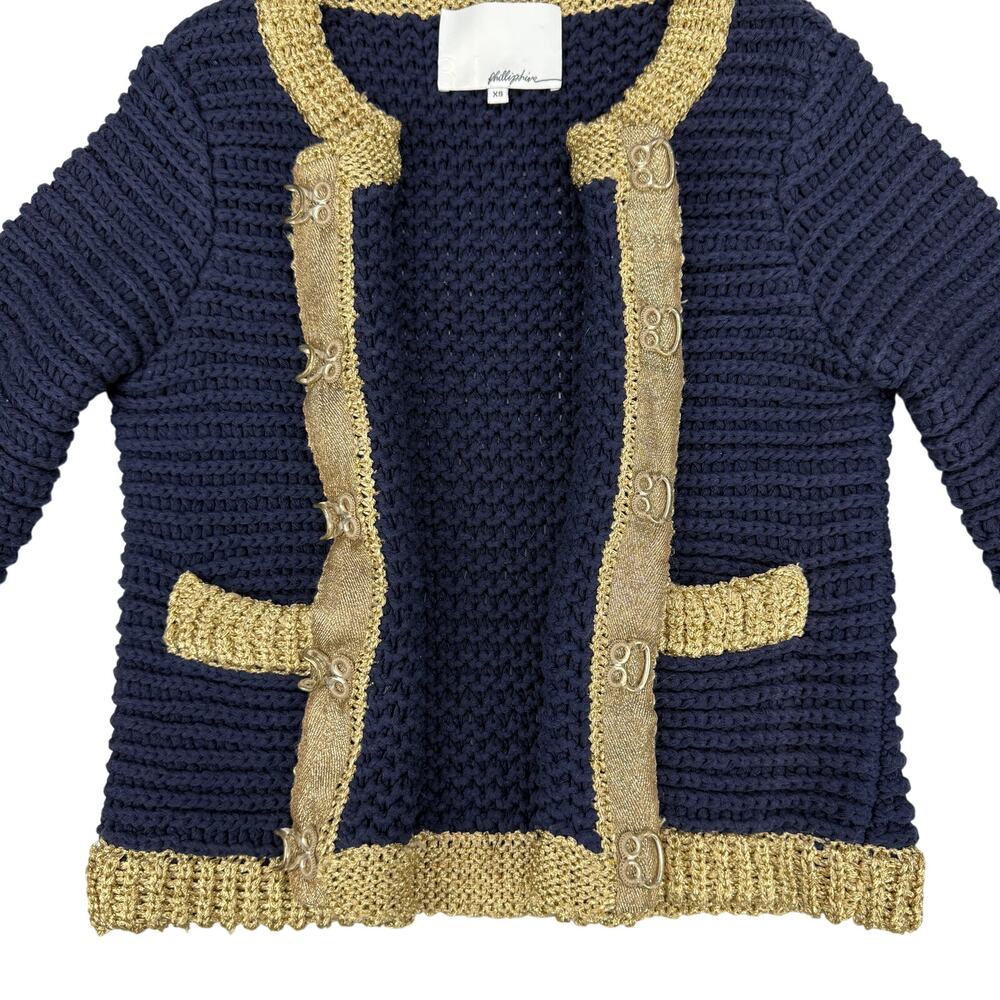3.1 PHILLIP LIM Knitted Cardigan Size XS Navy Metallic Gold - Picture 4 of 7